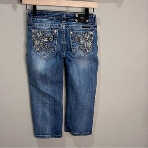 Vintage Miss Me Jeans Capri Cropped Girls Fleur Embroidery Short Y2K Skinny Slim
